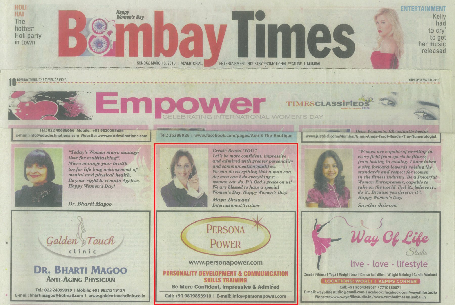 Bombay Times feature with Maya Daswani