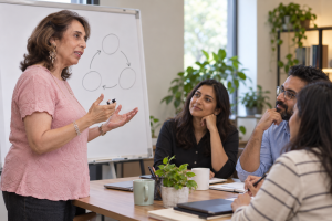 Illustration of Maya Daswani in a professional communication setting